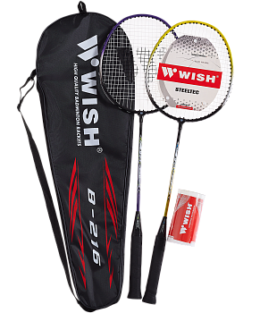 Набор для бадминтона Steeltec 216, 2 ракетки и 2 волана, фиолетовый/желтый Набор для бадминтона Steeltec 216, 2 ракетки и 2 волана, фиолетовый/желтый